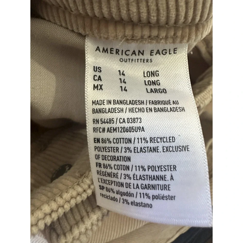NWT AE Stretch High Waisted Corduroy Jegging Pant American Eagle Tan 14 Long 32w - Picture 8 of 12